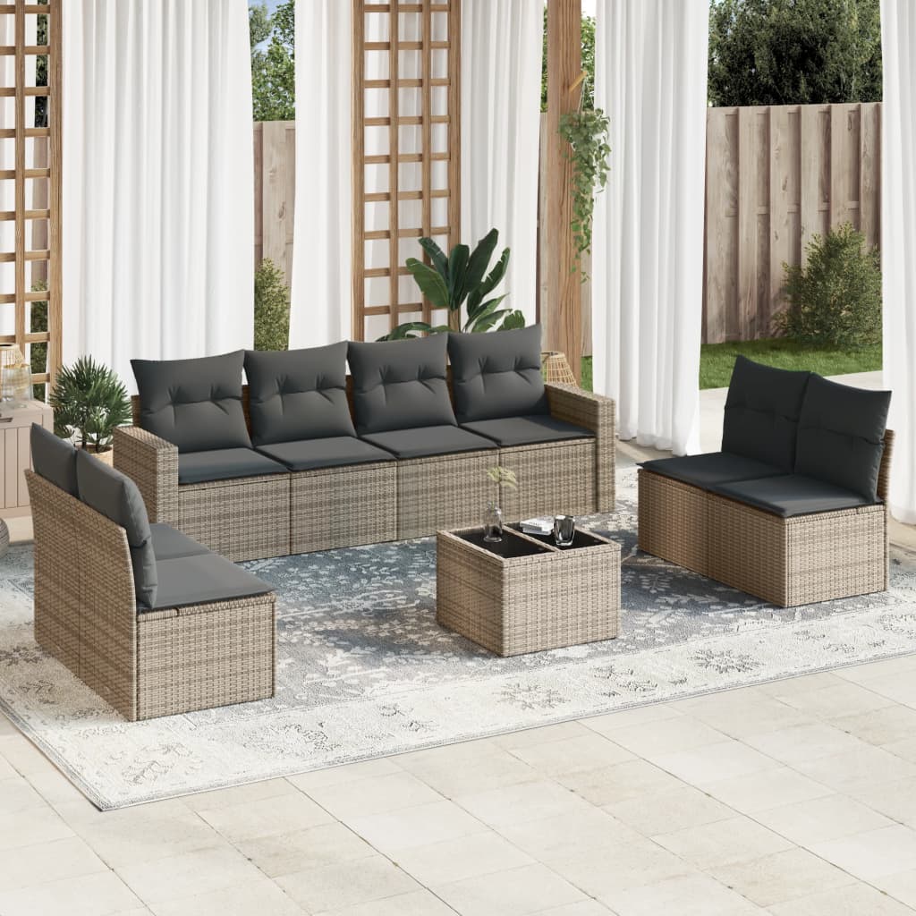 Set Divano da Giardino 9 pz con Cuscini Beige in Polyrattan - homemem39