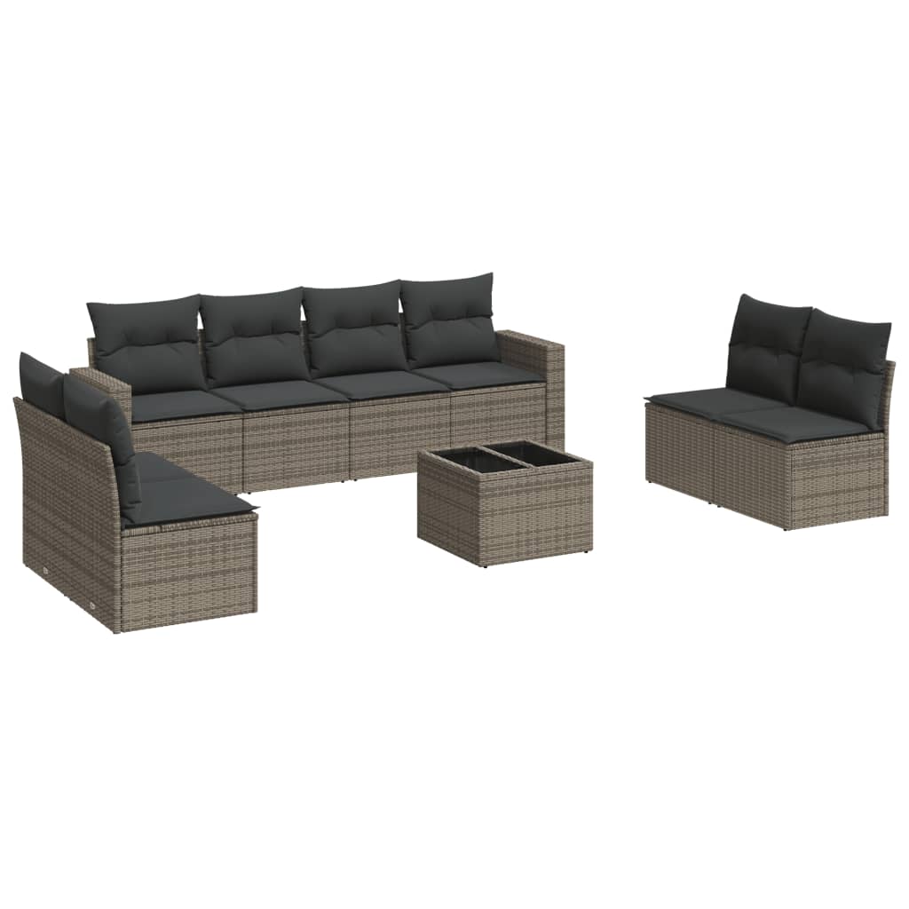 Set Divano da Giardino 9 pz con Cuscini Grigio in Polyrattan - homemem39