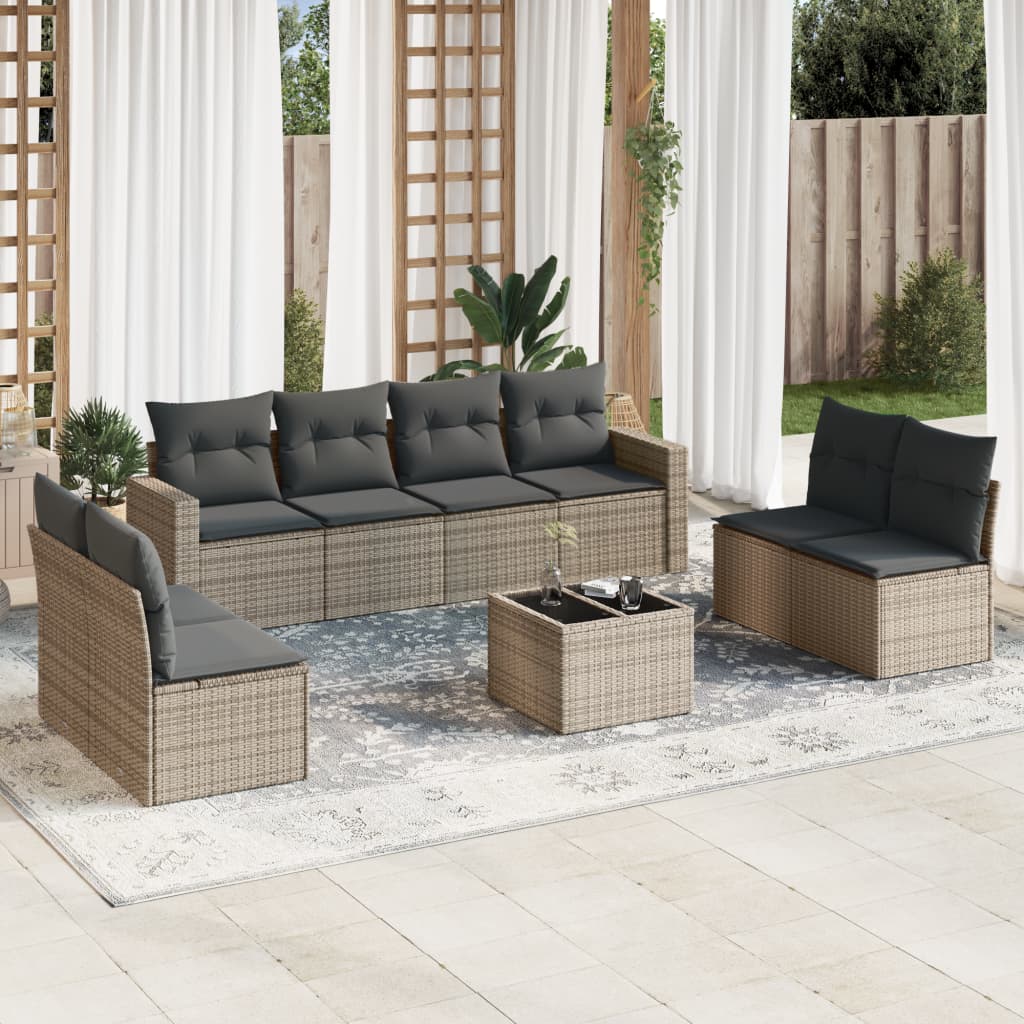 Set Divano da Giardino 9 pz con Cuscini Grigio in Polyrattan - homemem39