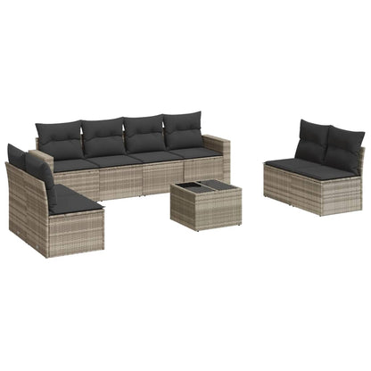 Set Divano da Giardino 9pz con Cuscini Grigio Chiaro Polyrattan - homemem39