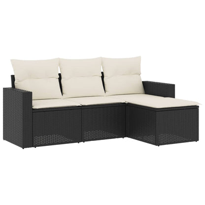 Set Divani da Giardino 4 pz con Cuscini Nero in Polyrattan - homemem39