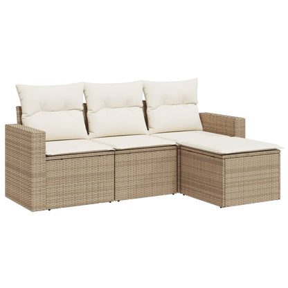 Set Divano da Giardino 4 pz con Cuscini Beige in Polyrattan - homemem39