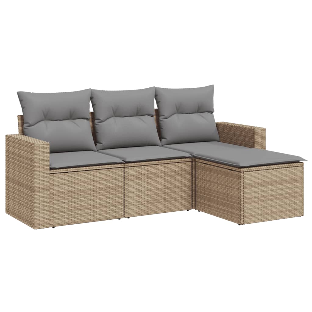 Set Divano da Giardino 4 pz con Cuscini Beige in Polyrattan - homemem39