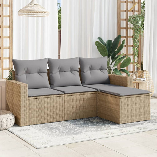 Set Divano da Giardino 4 pz con Cuscini Beige in Polyrattan - homemem39