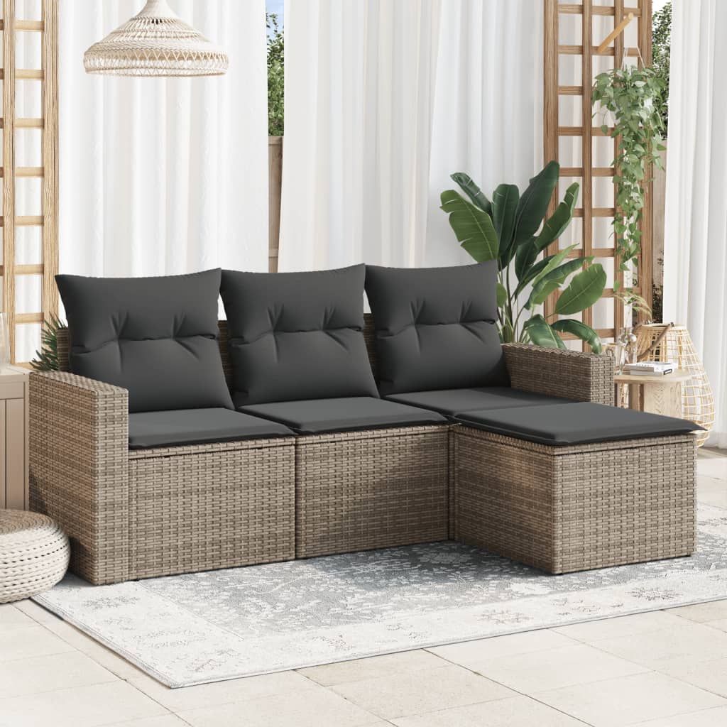 Set Divani da Giardino 4 pz con Cuscini in Polyrattan Grigio - homemem39