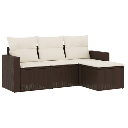 Set Divano da Giardino 4 pz con Cuscini Marrone in Polyrattan - homemem39