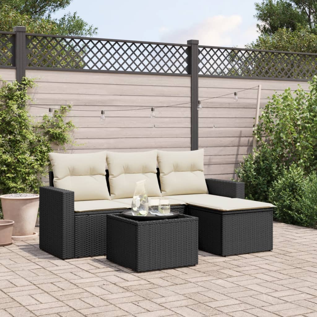 Set Divani da Giardino 5 pz con Cuscini in Polyrattan Nero - homemem39