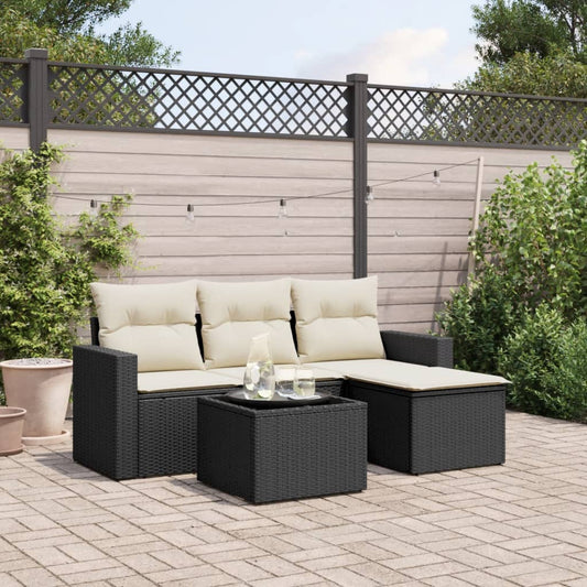 Set Divani da Giardino 5 pz con Cuscini in Polyrattan Nero - homemem39