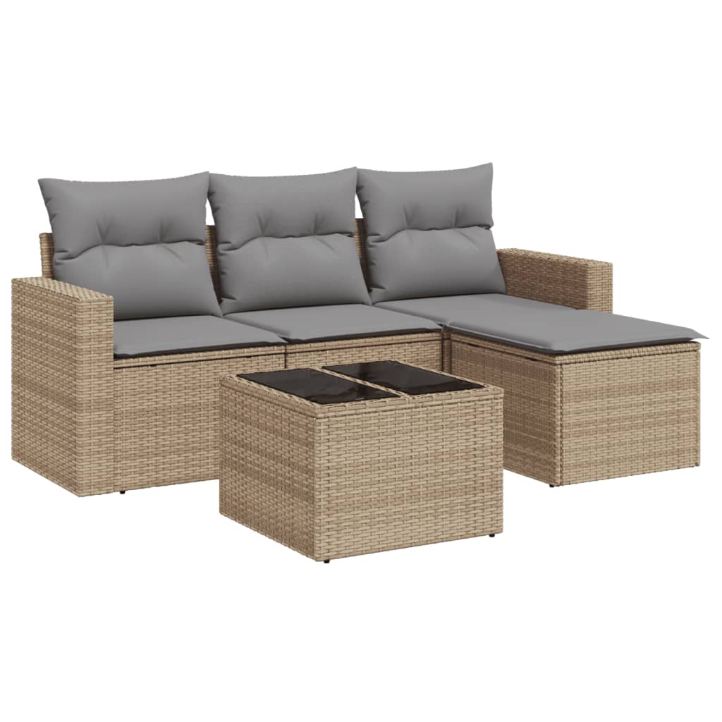 Set Divano da Giardino 5 pz con Cuscini Beige in Polyrattan - homemem39