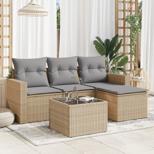 Set Divano da Giardino 5 pz con Cuscini Beige in Polyrattan - homemem39