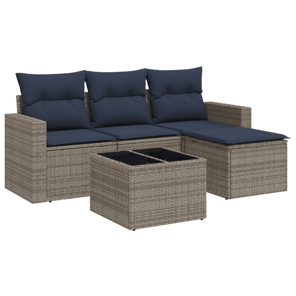 Set Divani da Giardino 5 pz con Cuscini Grigio in Polyrattan - homemem39