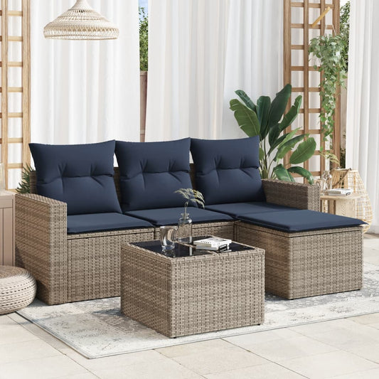 Set Divani da Giardino 5 pz con Cuscini Grigio in Polyrattan - homemem39