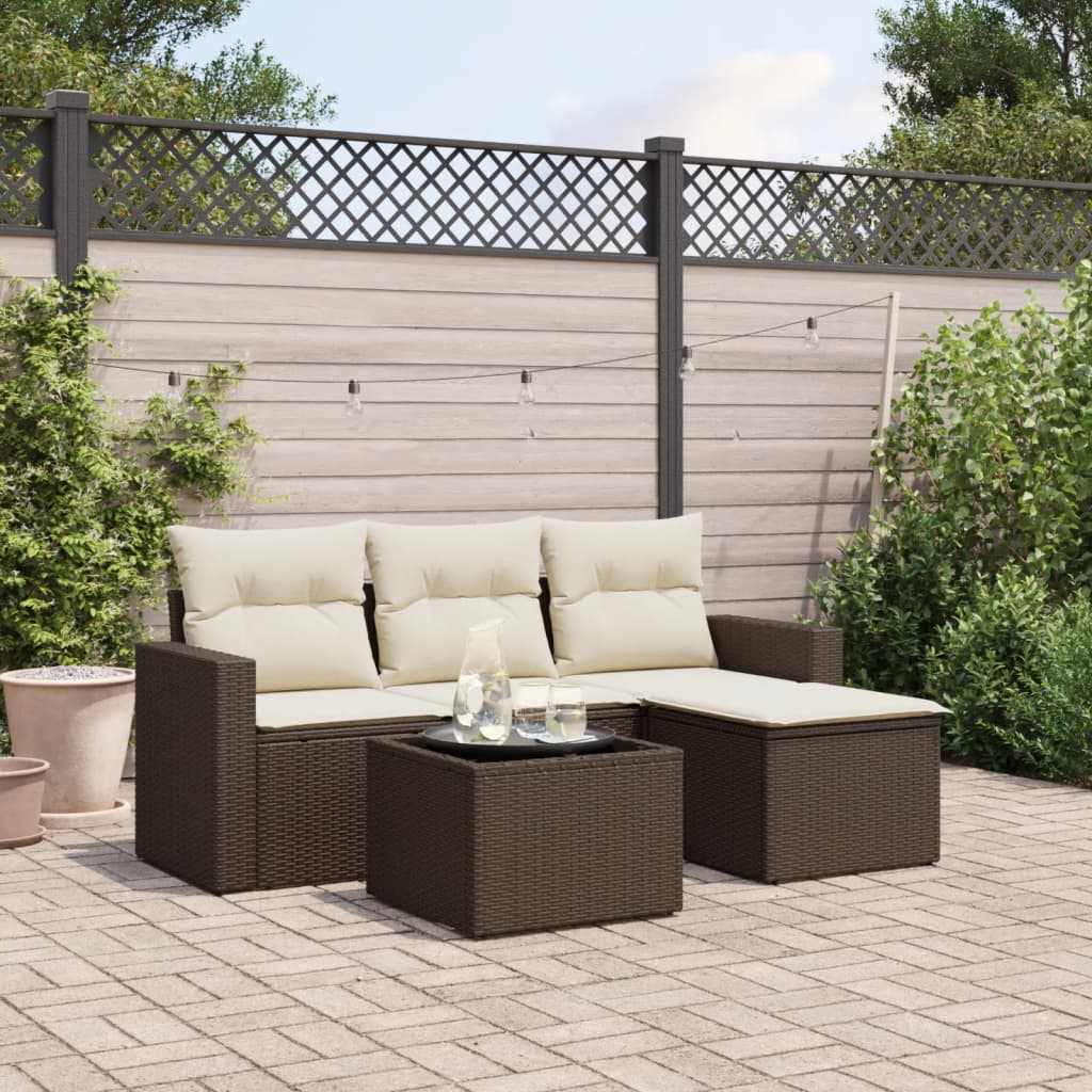 Set Divano da Giardino 5 pz con Cuscini Marrone in Polyrattan - homemem39