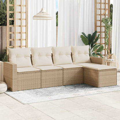 Set Divano da Giardino 5 pz con Cuscini Beige in Polyrattan - homemem39