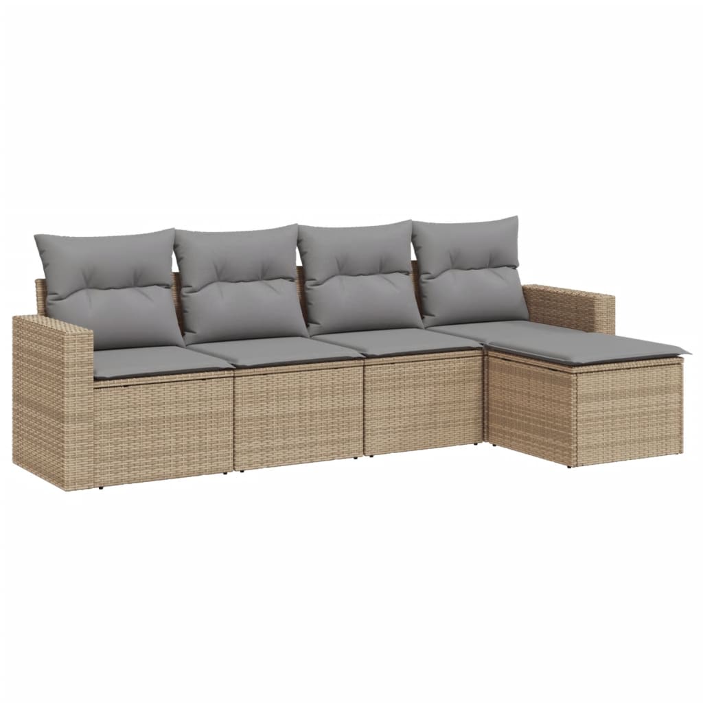 Set Divano da Giardino 5 pz con Cuscini Beige in Polyrattan - homemem39