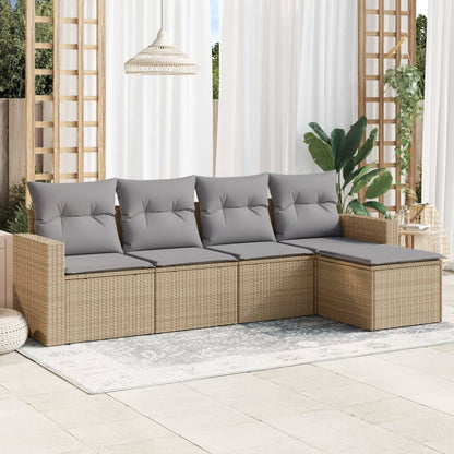 Set Divano da Giardino 5 pz con Cuscini Beige in Polyrattan - homemem39