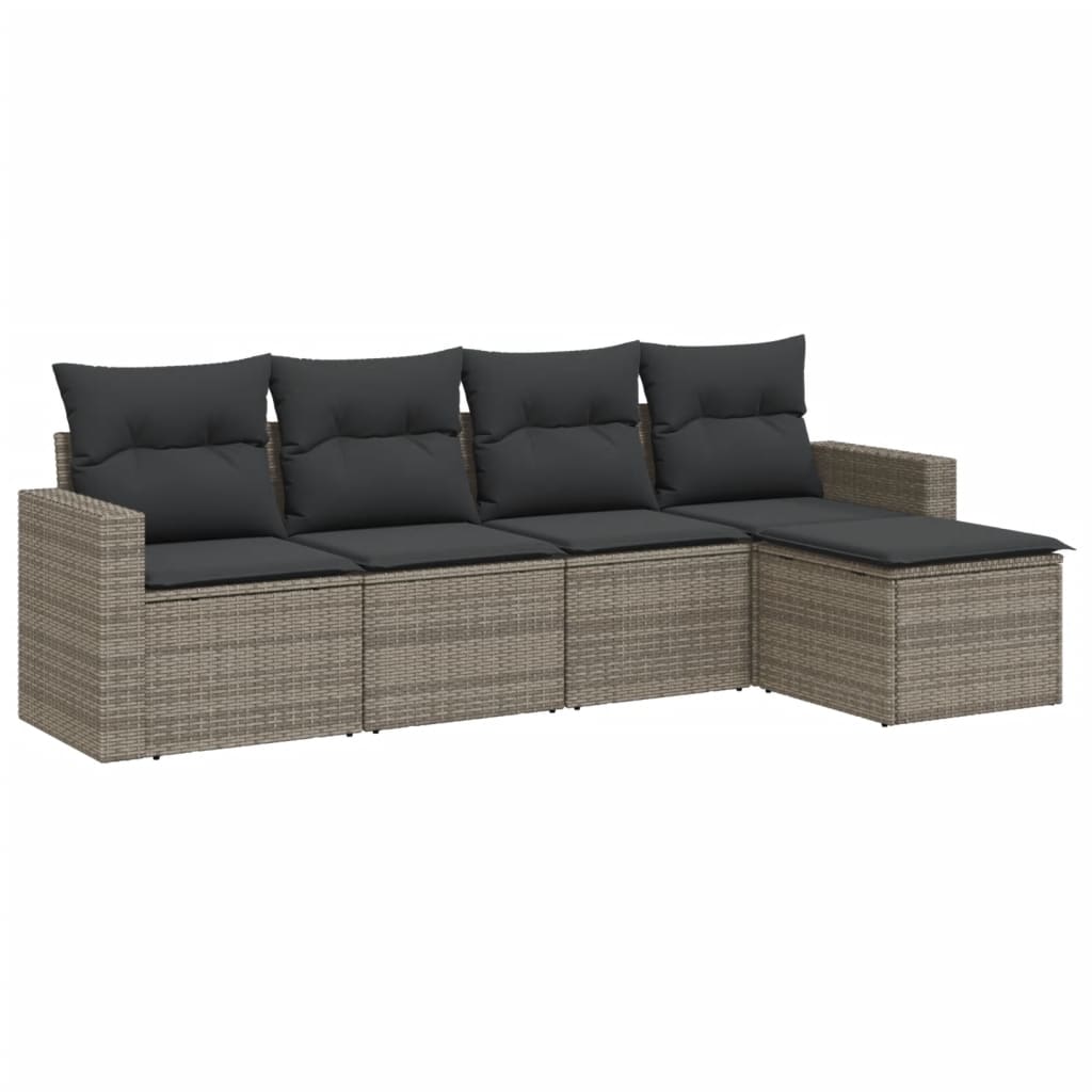 Set Divano da Giardino 5 pz con Cuscini Grigio in Polyrattan - homemem39