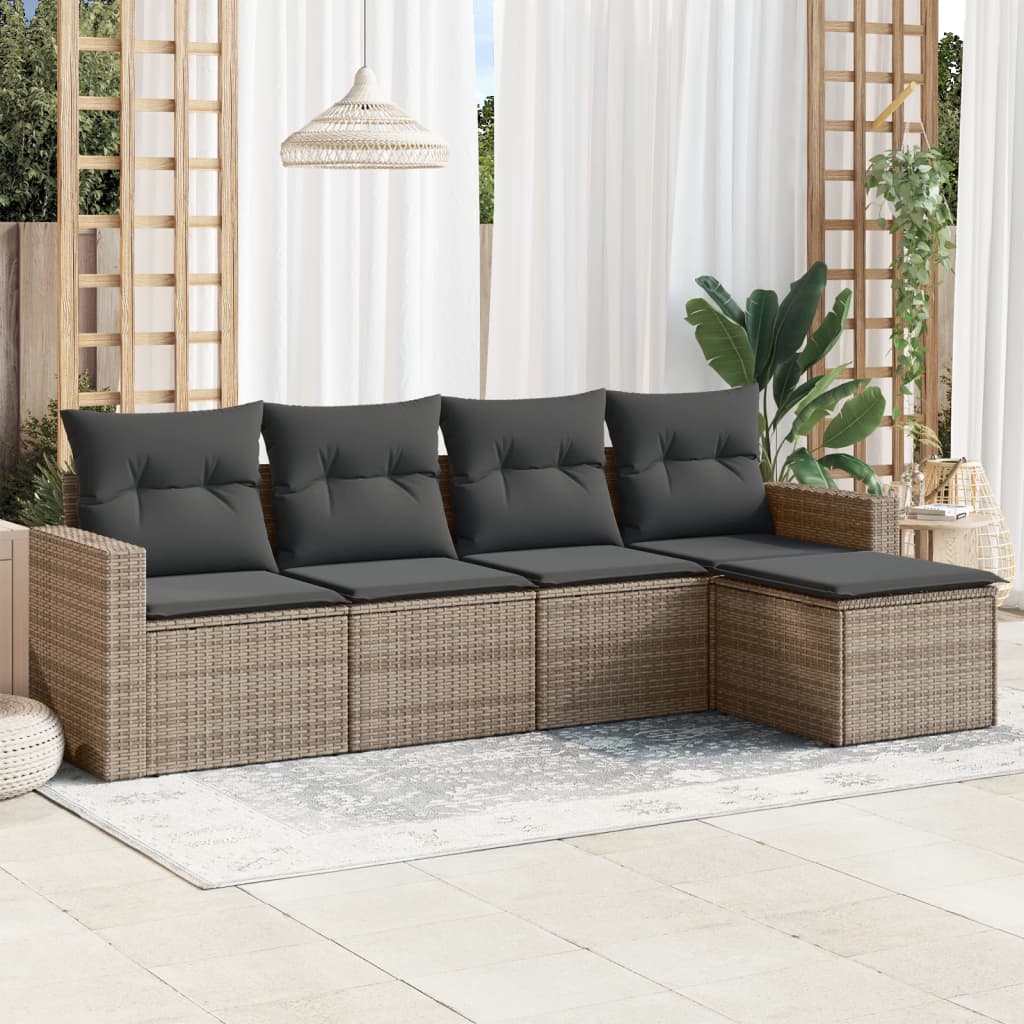 Set Divano da Giardino 5 pz con Cuscini Grigio in Polyrattan - homemem39