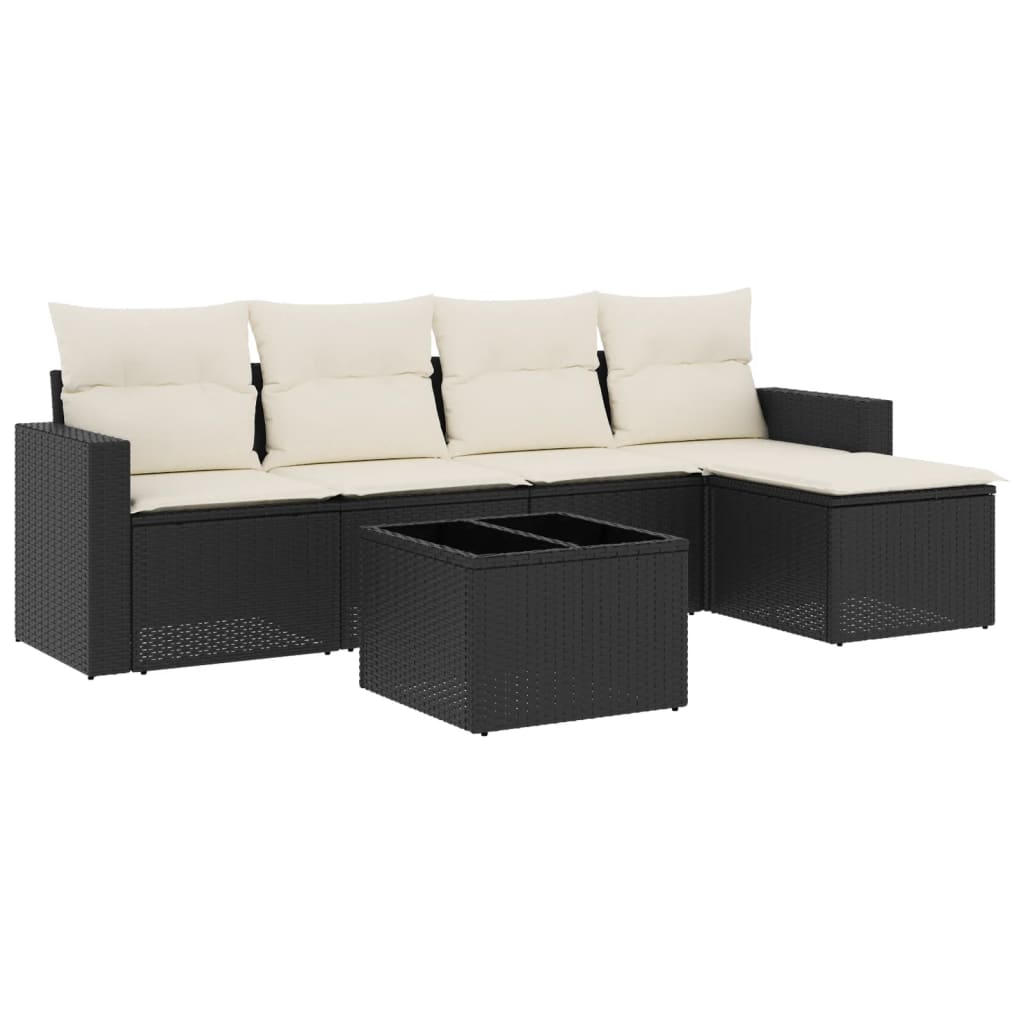 Set Divano da Giardino 6 pz con Cuscini Nero in Polyrattan - homemem39