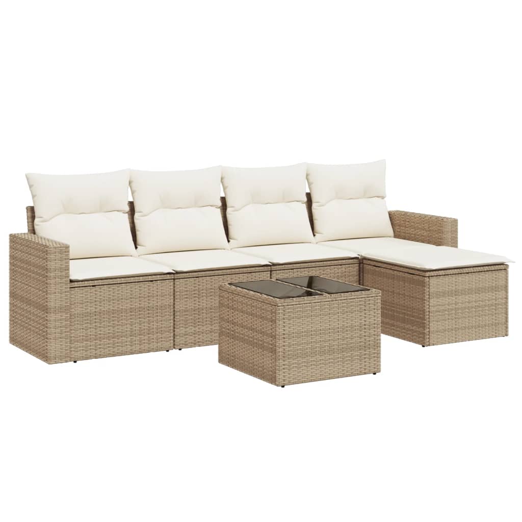 Set Divano da Giardino 6 pz con Cuscini Beige in Polyrattan - homemem39