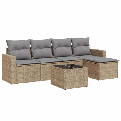 Set Divano da Giardino 6 pz con Cuscini Beige in Polyrattan - homemem39