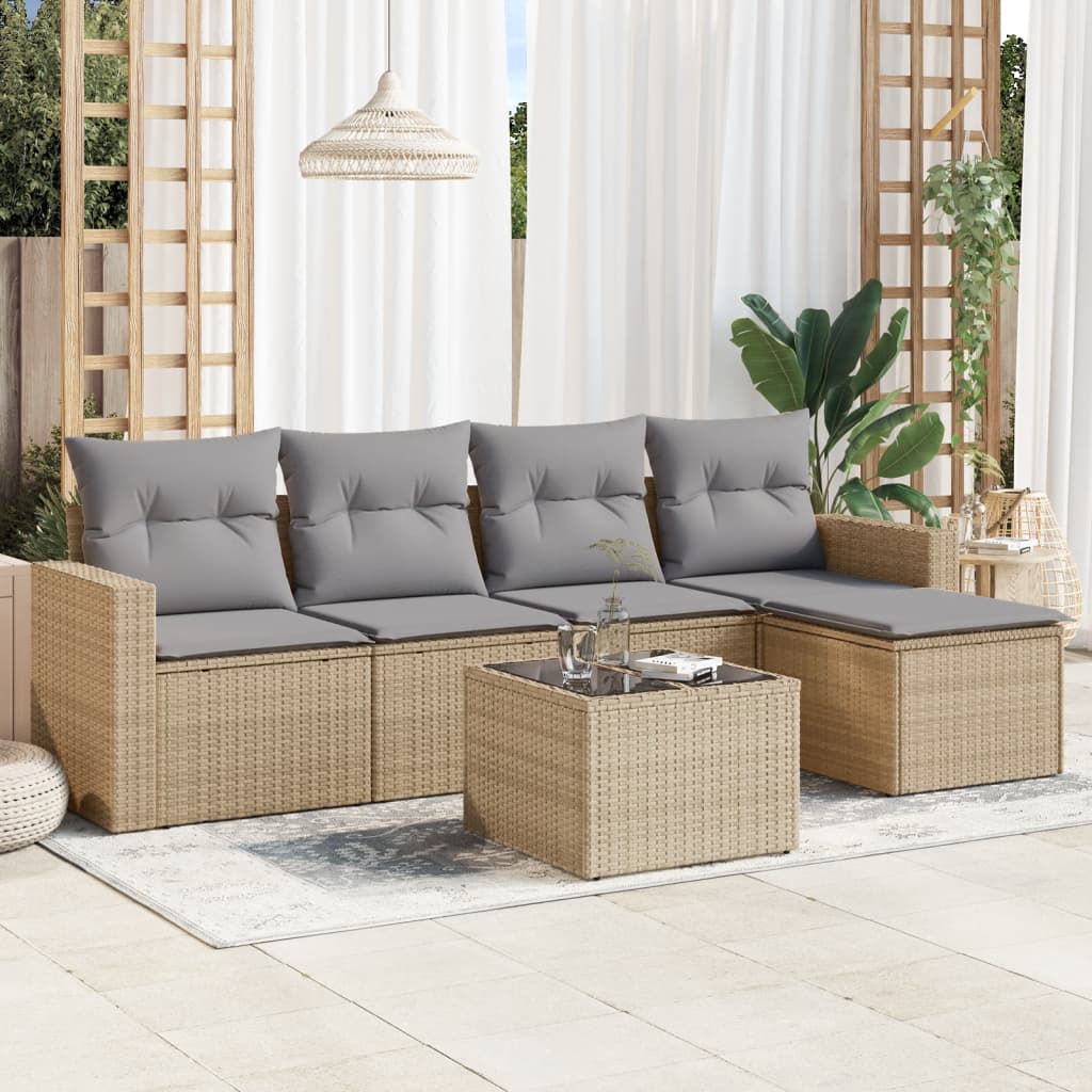 Set Divano da Giardino 6 pz con Cuscini Beige in Polyrattan - homemem39