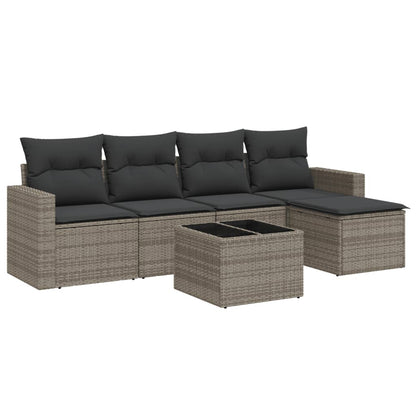 Set Divano da Giardino 6 pz con Cuscini Grigio in Polyrattan - homemem39