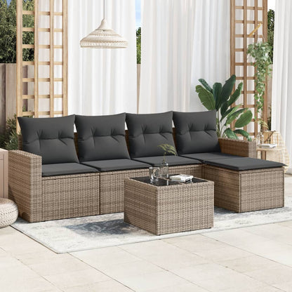 Set Divano da Giardino 6 pz con Cuscini Grigio in Polyrattan - homemem39