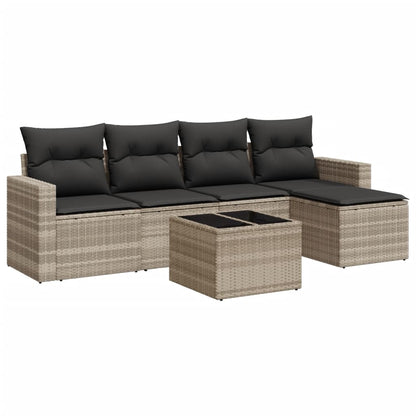 Set Divano da Giardino 6pz con Cuscini Grigio Chiaro Polyrattan - homemem39