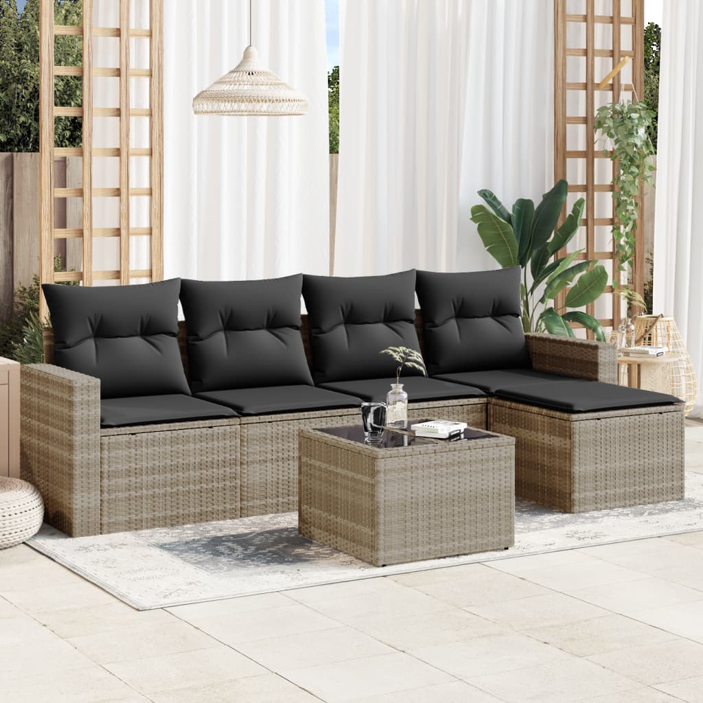 Set Divano da Giardino 6pz con Cuscini Grigio Chiaro Polyrattan - homemem39