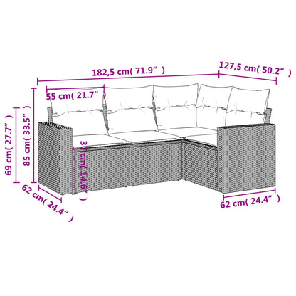 Set Divani da Giardino 4 pz con Cuscini Nero in Polyrattan - homemem39