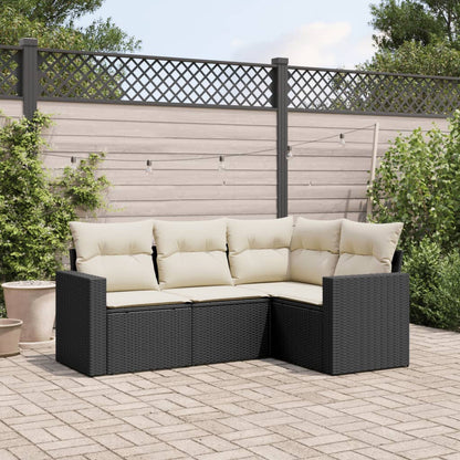 Set Divani da Giardino 4 pz con Cuscini Nero in Polyrattan - homemem39