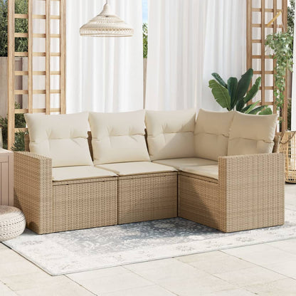 Set Divano da Giardino 4 pz con Cuscini Beige in Polyrattan - homemem39