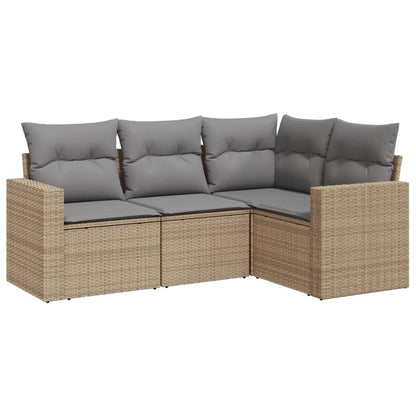 Set Divano da Giardino 4 pz con Cuscini Beige in Polyrattan - homemem39