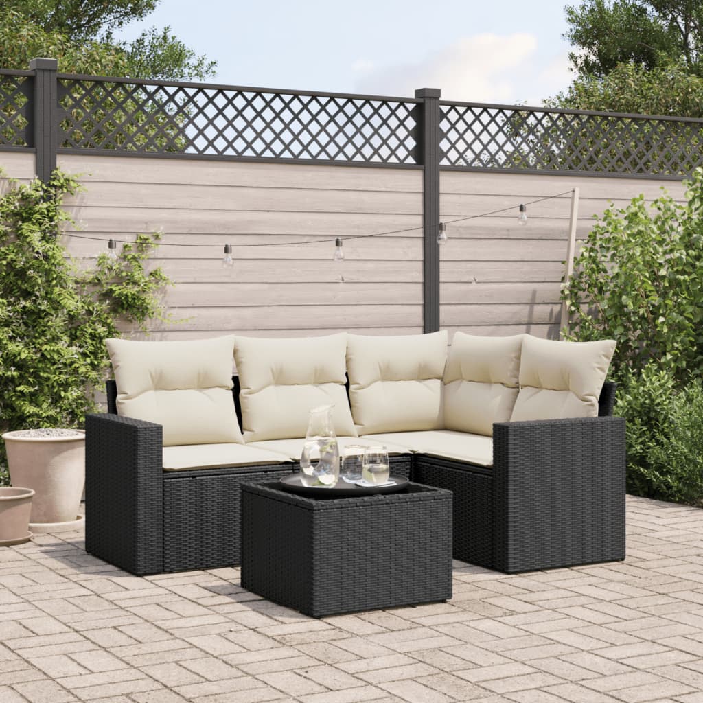 Set Divani da Giardino 5 pz con Cuscini in Polyrattan Nero - homemem39