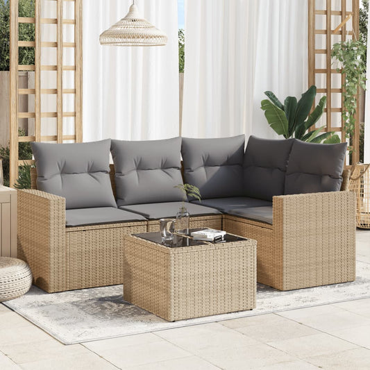 Set Divano da Giardino 5 pz con Cuscini Beige in Polyrattan - homemem39