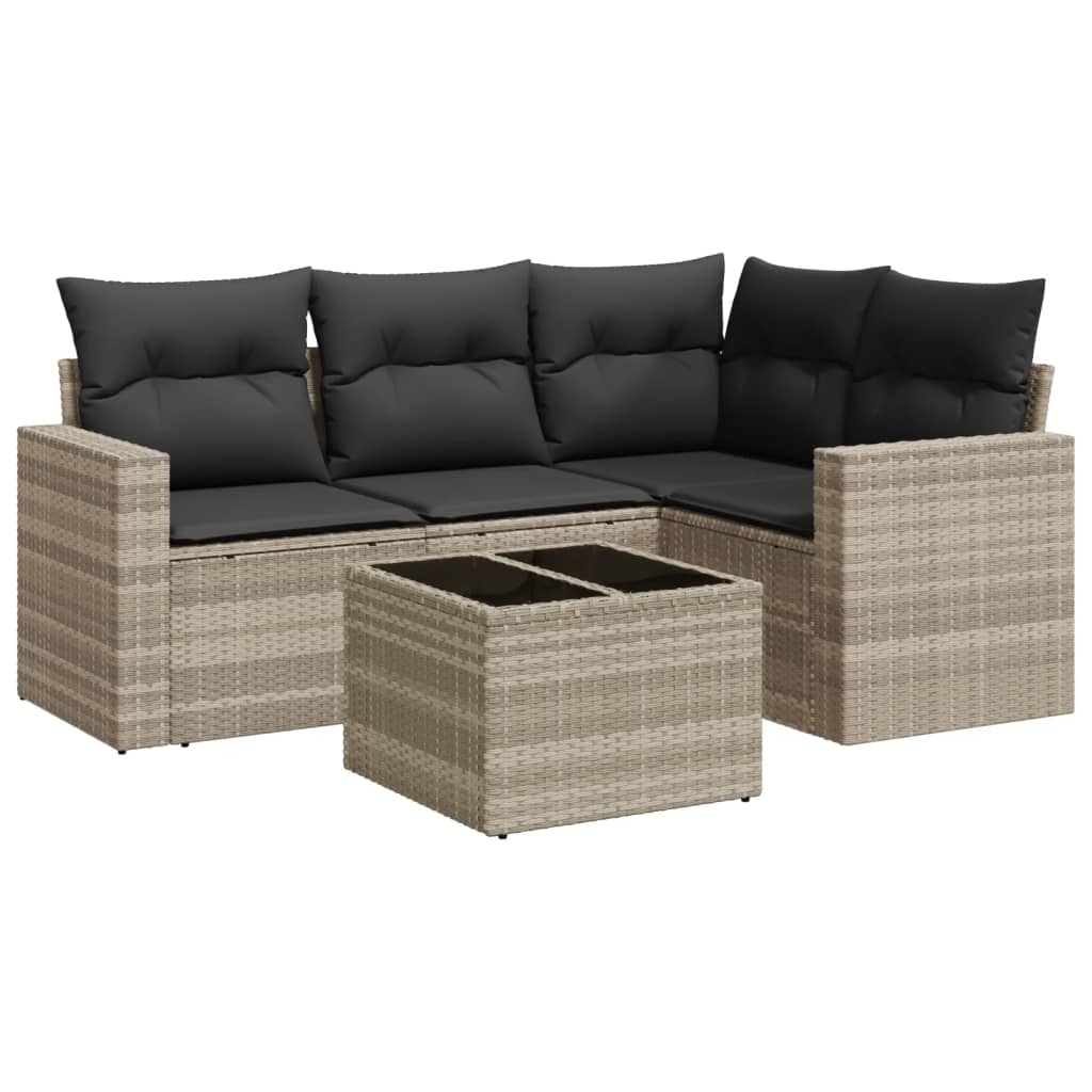 Set Divano da Giardino 5pz con Cuscini Grigio Chiaro Polyrattan - homemem39