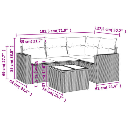 Set Divano da Giardino 5 pz con Cuscini Marrone in Polyrattan - homemem39