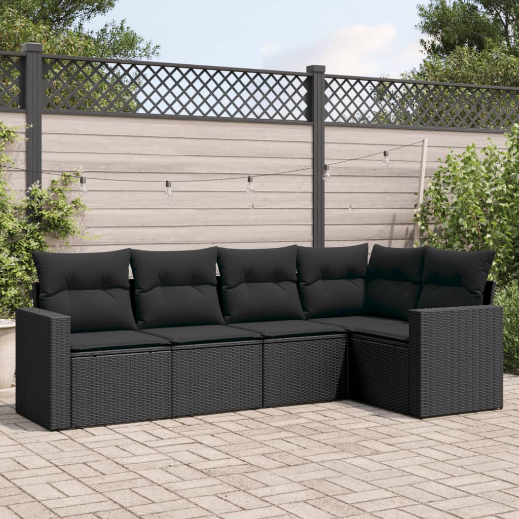 Set Divani da Giardino 5 pz con Cuscini in Polyrattan Nero - homemem39