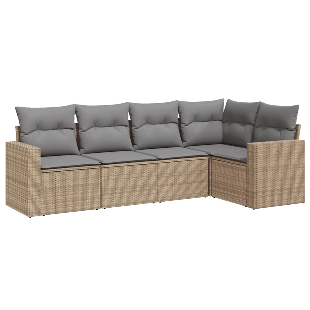 Set Divano da Giardino 5 pz con Cuscini Beige in Polyrattan - homemem39