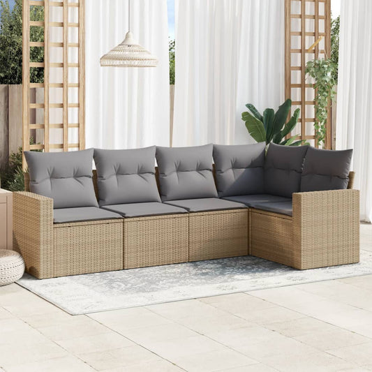 Set Divano da Giardino 5 pz con Cuscini Beige in Polyrattan - homemem39