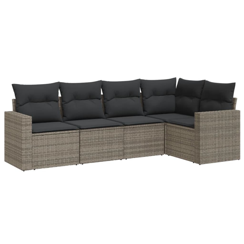 Set Divano da Giardino 5 pz con Cuscini Grigio in Polyrattan - homemem39