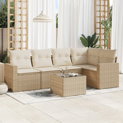 Set Divano da Giardino 6 pz con Cuscini Beige in Polyrattan - homemem39