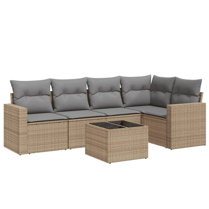 Set Divano da Giardino 6 pz con Cuscini Beige in Polyrattan - homemem39