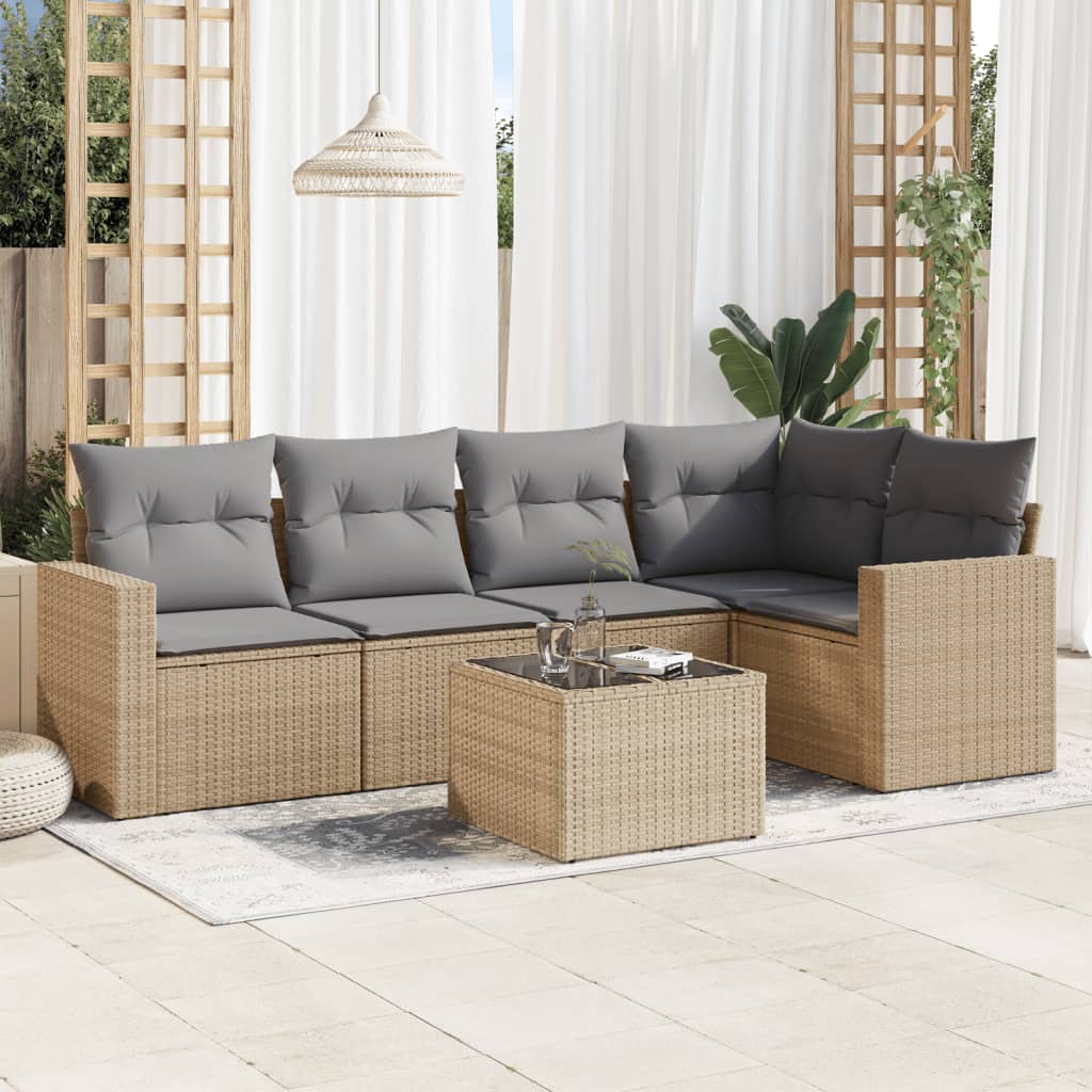 Set Divano da Giardino 6 pz con Cuscini Beige in Polyrattan - homemem39