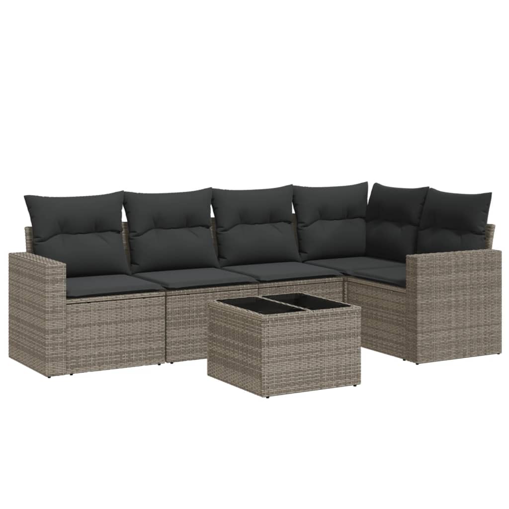 Set Divano da Giardino 6 pz con Cuscini Grigio in Polyrattan - homemem39