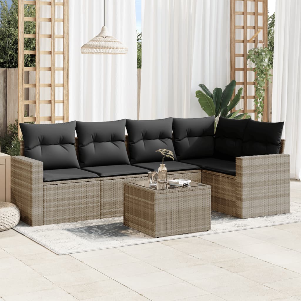 Set Divano da Giardino 6pz con Cuscini Grigio Chiaro Polyrattan - homemem39