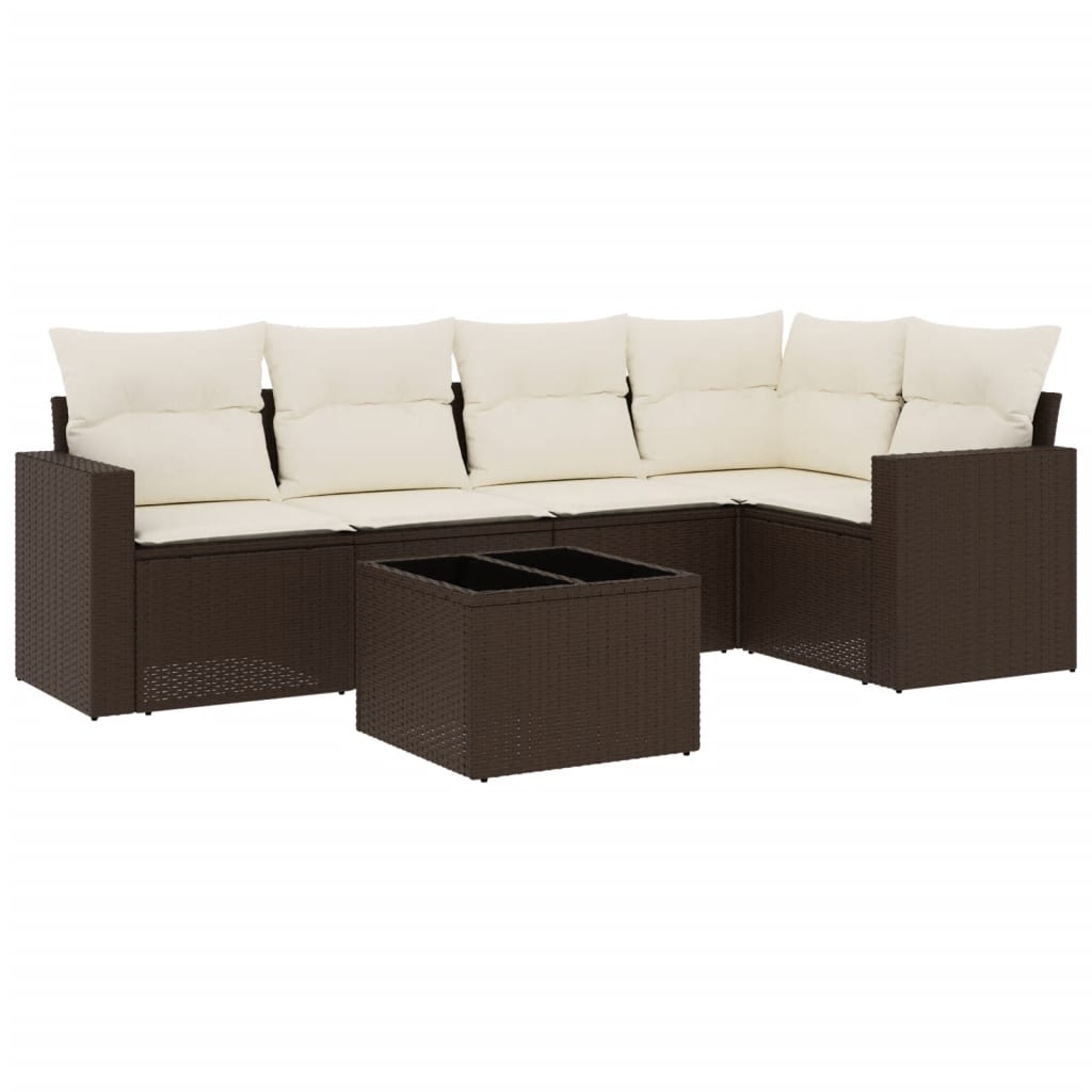 Set Divano da Giardino 6 pz con Cuscini Marrone in Polyrattan