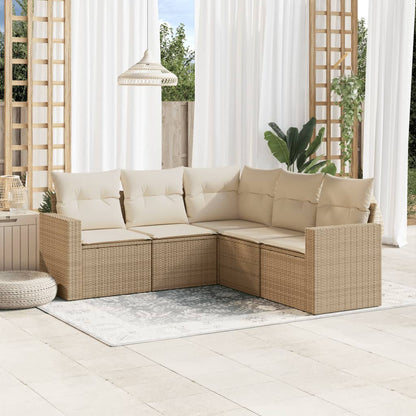 Set Divano da Giardino 5 pz con Cuscini Beige in Polyrattan - homemem39