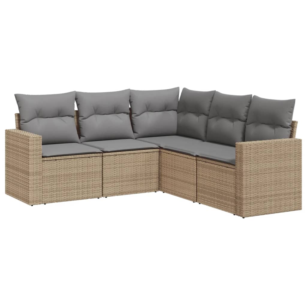 Set Divano da Giardino 5 pz con Cuscini Beige in Polyrattan - homemem39